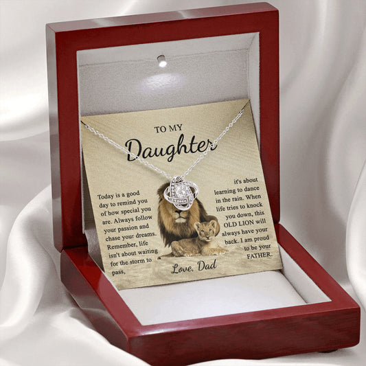 To My Daughter Love Dad - Always Follow Your Passion Message - Love Knot Necklace