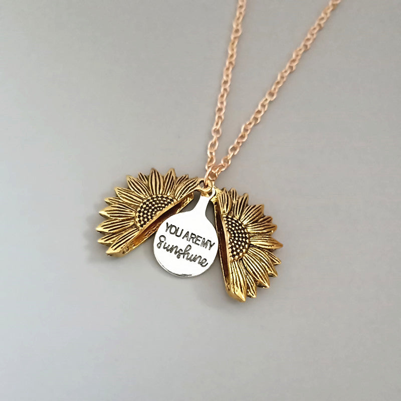 You Are My Sunshine Heartfelt Message Sunflower Necklace