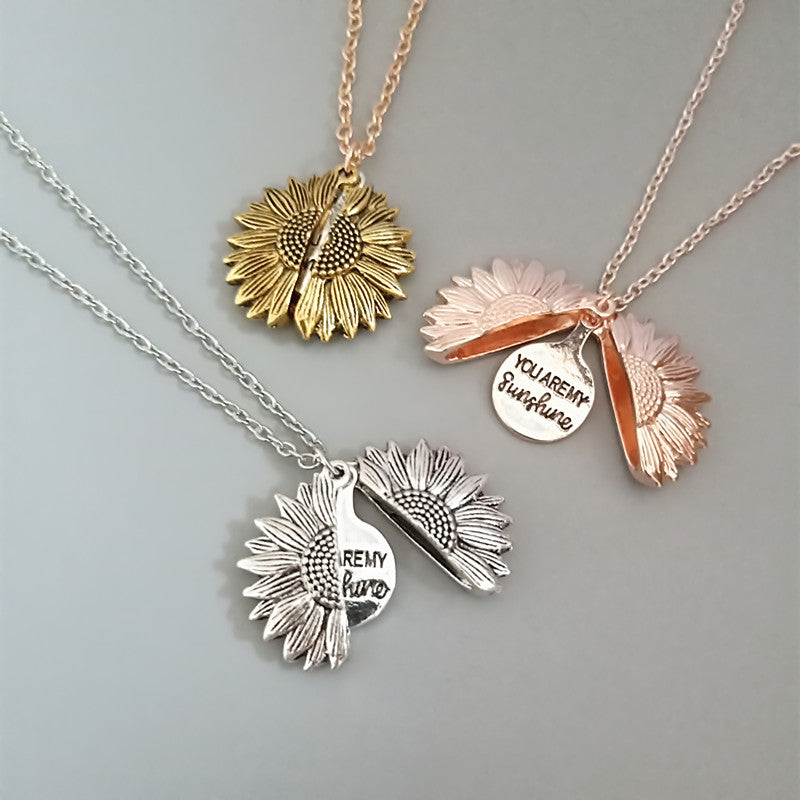 You Are My Sunshine Heartfelt Message Sunflower Necklace