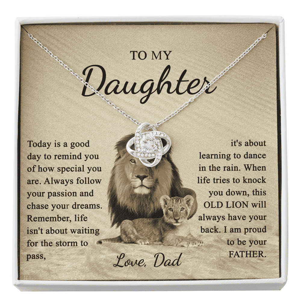 To My Daughter Love Dad - Always Follow Your Passion Message - Love Knot Necklace