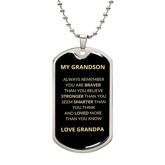 To My Grandson Love Grandpa - Dog Tag Necklace