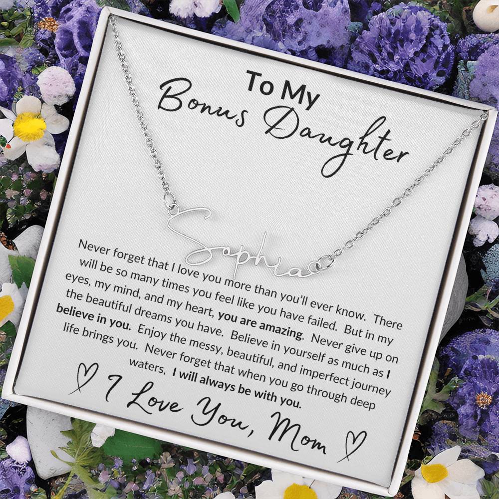 To My Bonus Daughter With Love Mom Personalized Name Necklace