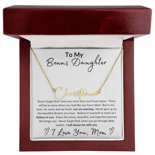 To My Bonus Daughter With Love Mom Personalized Name Necklace