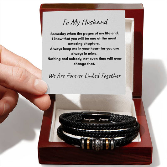 To My Husband You Are One Of My Most Amazing Chapters | Love You Forever Braided Vegan Leather Band and Stainless Steel Clasp Bracelet