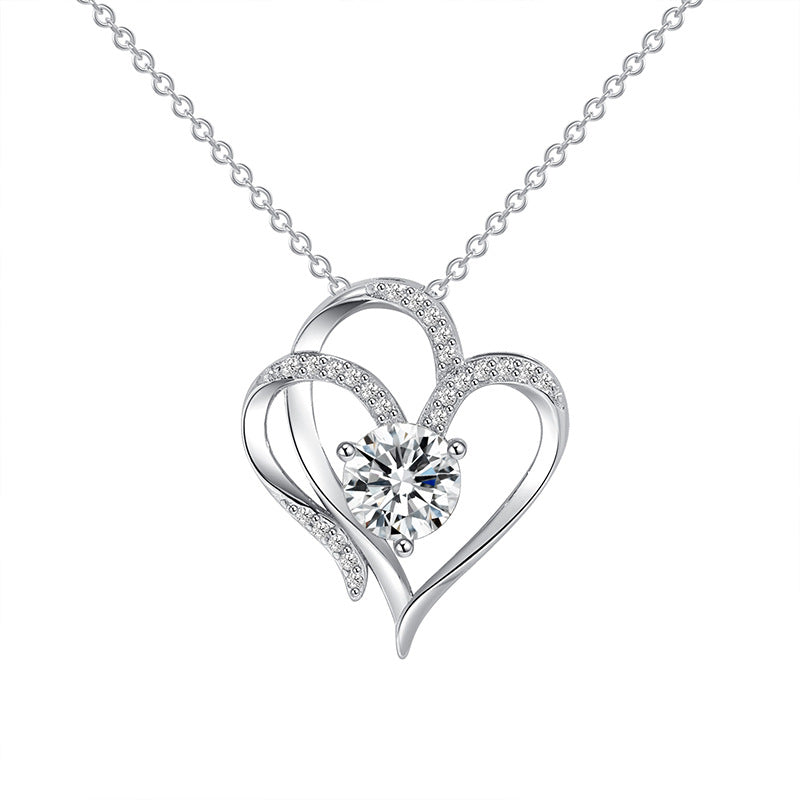 Zircon Double Love Necklace With Rhinestones Heart-shaped Necklace  Jewelry For Women Valentine's Day